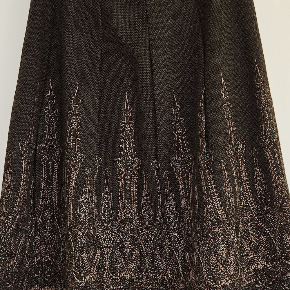 LOFT Dark Brown Embroidered A-Line Skirt - Picture 2 of 4